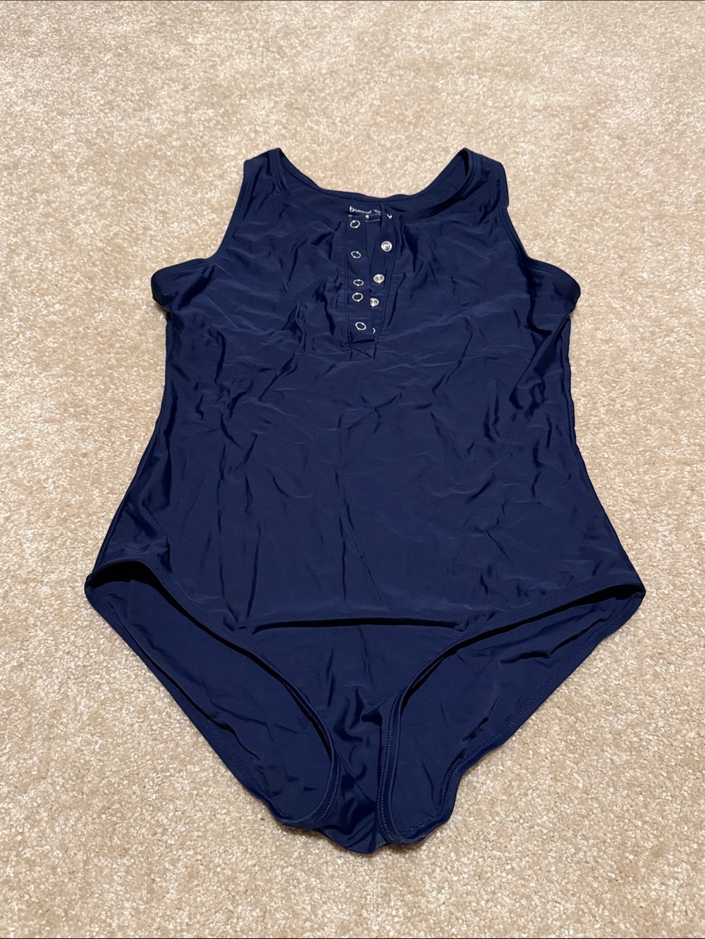 Women’s Navy One-Piece Swimsuit with Front Buttons